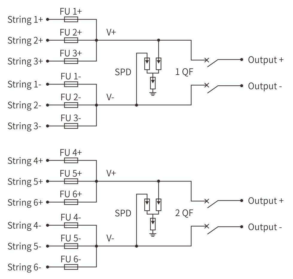 1000V DC Combiner Box 6 In 2 Out MCB type